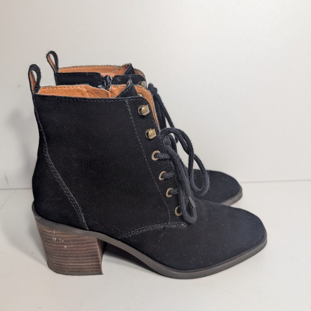 lucky brand suede black booties heels